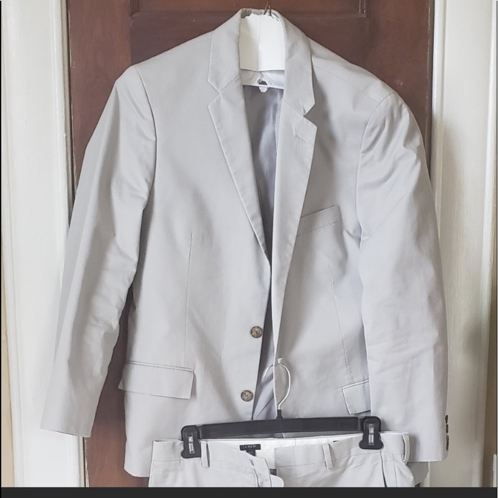 J Crew Slim Suit in Stone Summer Cotton